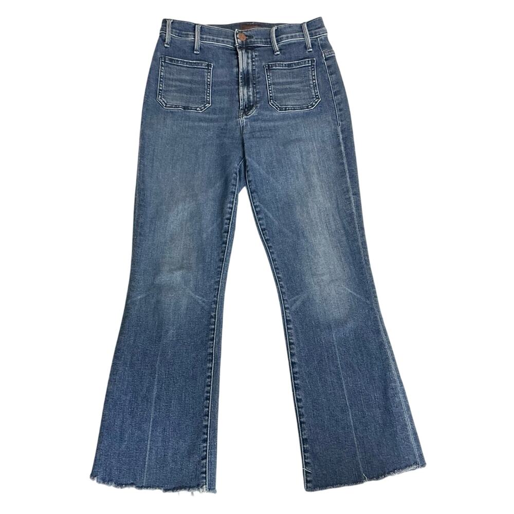 MOTHER The Hustler Crop Fray High Rise Blue Jeans Size 25